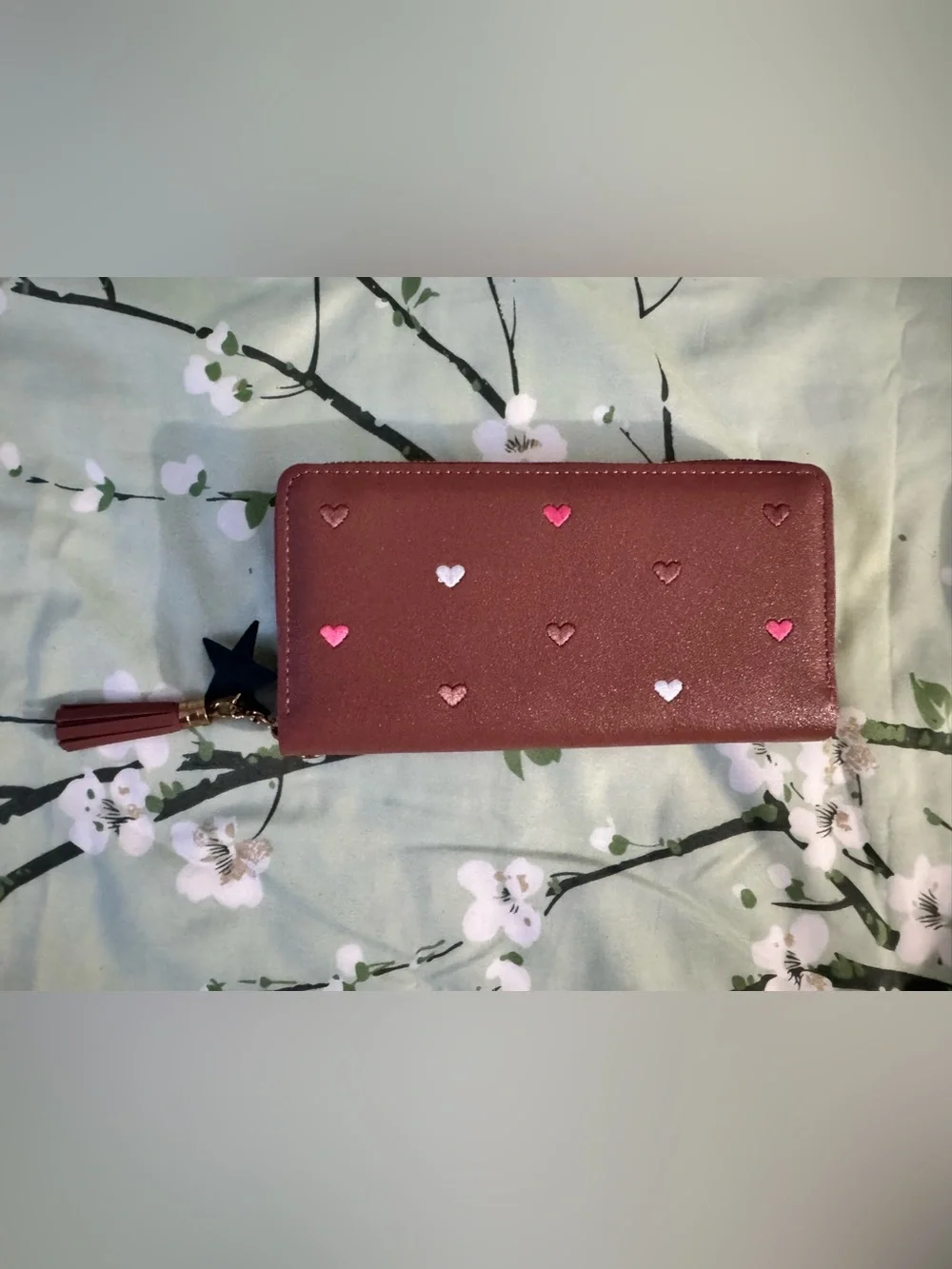 Women's Burgundy Heart Zip Wallet - Compact Card Holder-Brand new, no tag